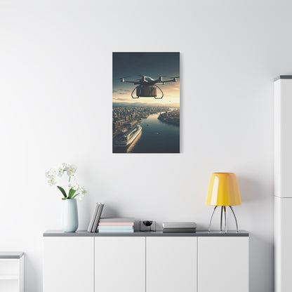 Futuristic Delivery Drone Over City Wall Art & Canvas Prints