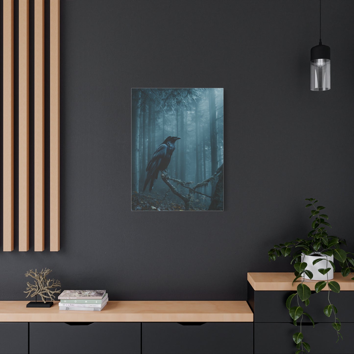Raven in Twilight Pine Forest Wall Art & Canvas Print