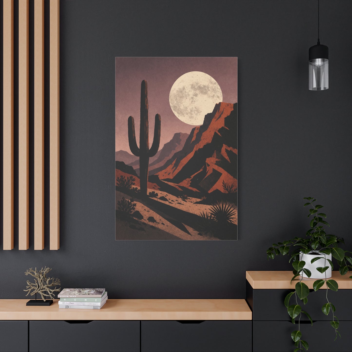Desert Moonrise Cactus Landscape Wall Art & Canvas Print