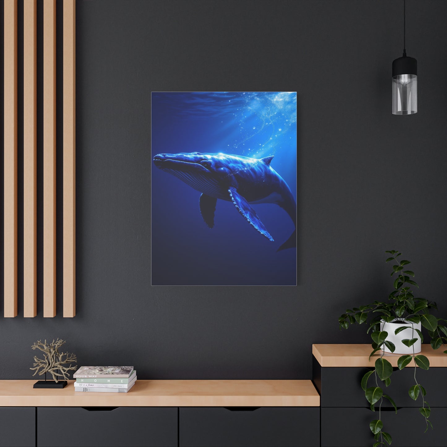 Majestic Blue Whale in Deep Ocean Light Wall Art & Canvas Prints
