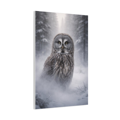 Great Grey Owl Winter Mist Portrait Wall Art & Canvas Print