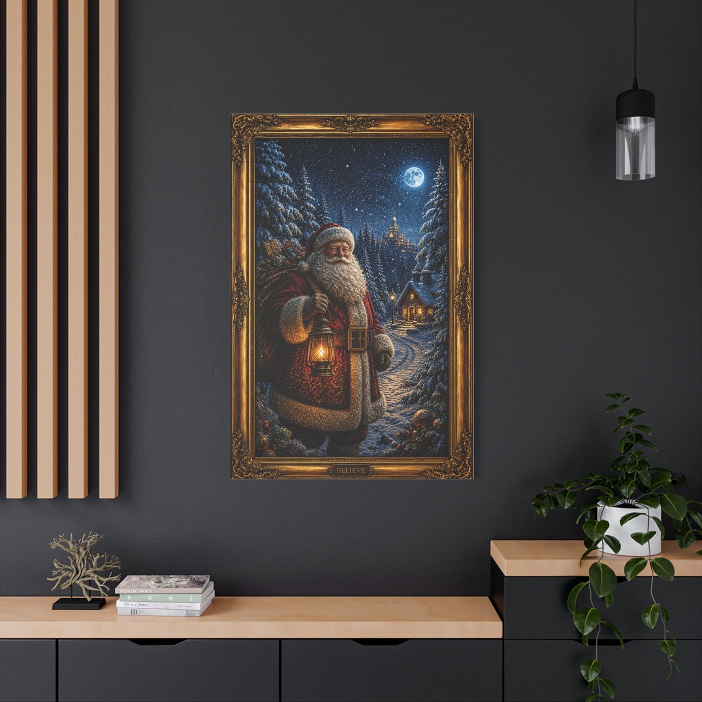 Moonlit Winter Forest Santa Wall Art & Canvas Print