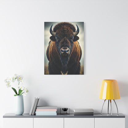 Symmetrical American Bison Portrait with Dramatic Overcast Lighting Wall Art & Canvas Print