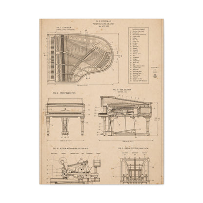 Steinway Grand Piano Technical Diagram Wall Art & Canvas Print