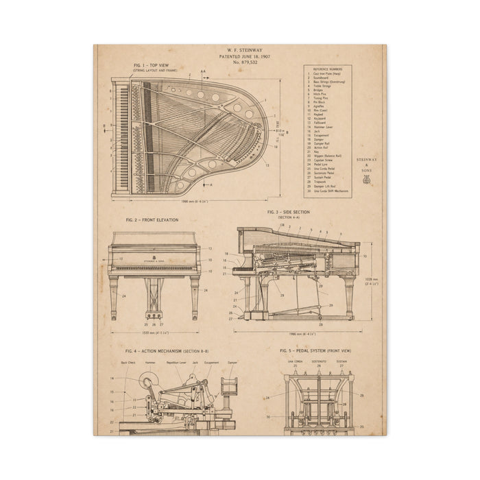 Steinway Grand Piano Technical Diagram Wall Art & Canvas Print