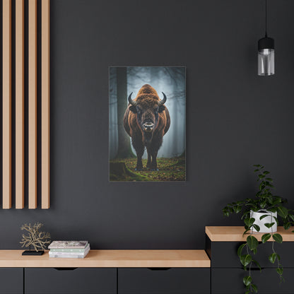 Bison Emerging from Forest Mist Wall Art & Canvas Print