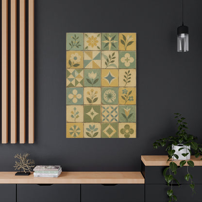 Mid-Century Floral Tile Pattern Wall Art & Canvas Print
