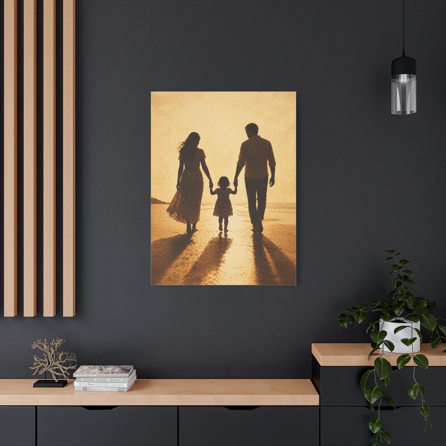 Golden Family Silhouette Sunset Wall Art & Canvas Print