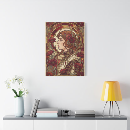 Art Nouveau Red Poppy Muse Portrait Wall Art & Canvas Print