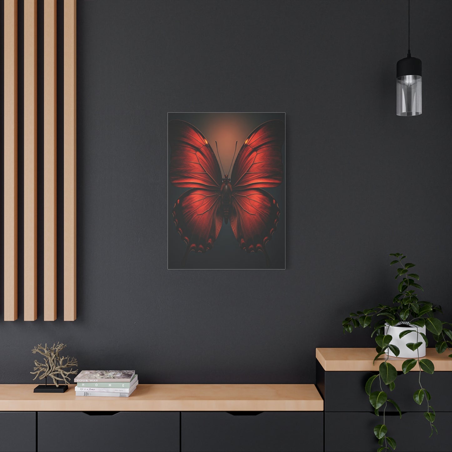 Crimson Ember Butterfly Symmetry Wall Art & Canvas Prints
