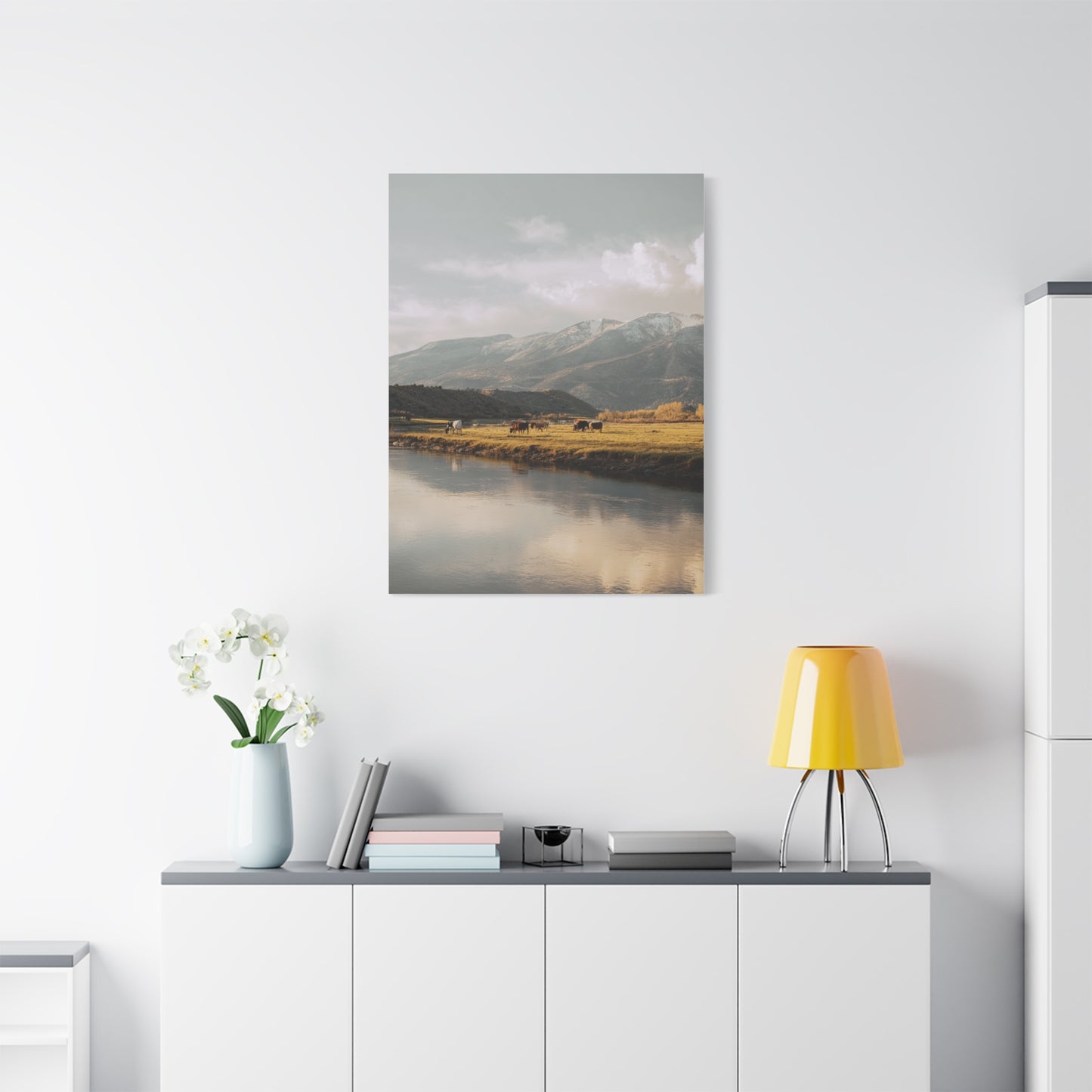 Mountain River Cattle Pasture Wall Art & Canvas Print