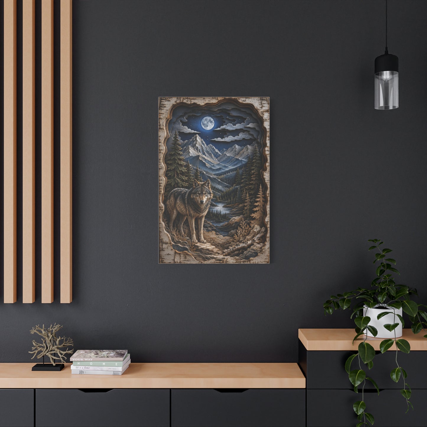 Rustic Mountain Wolf Shadowbox Landscape Wall Art & Canvas Print