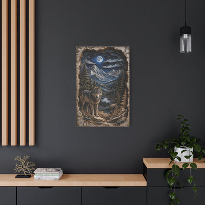 Rustic Mountain Wolf Shadowbox Landscape Wall Art & Canvas Print