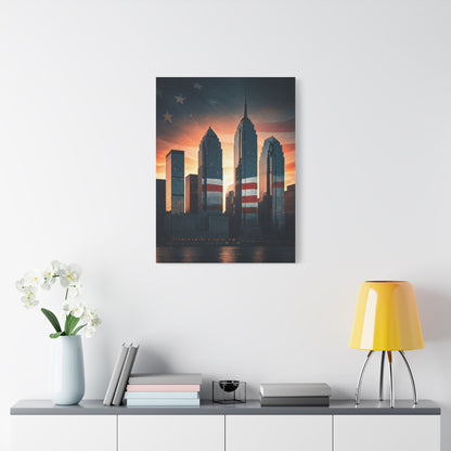 Urban Skyline Patriot Flag Reflection Wall Art & Canvas Prints