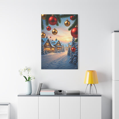 Snowy Christmas Village With Festive Ornaments Wall Art & Canvas Print