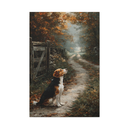 Beagle Autumn Country Lane Wall Art & Canvas Print