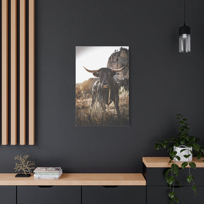Mountain Cliff Bull Portrait Wall Art & Canvas Print