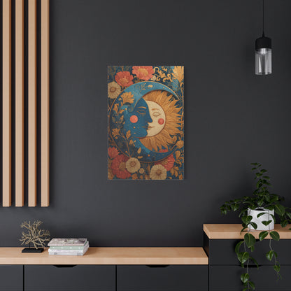 Celestial Sun and Moon Folk Wall Art & Canvas Print