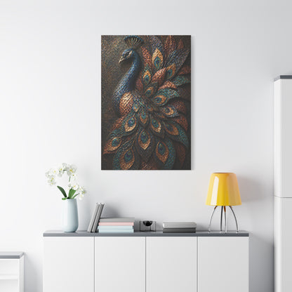 Sculptural Metal Peacock Relief Wall Art & Canvas Print