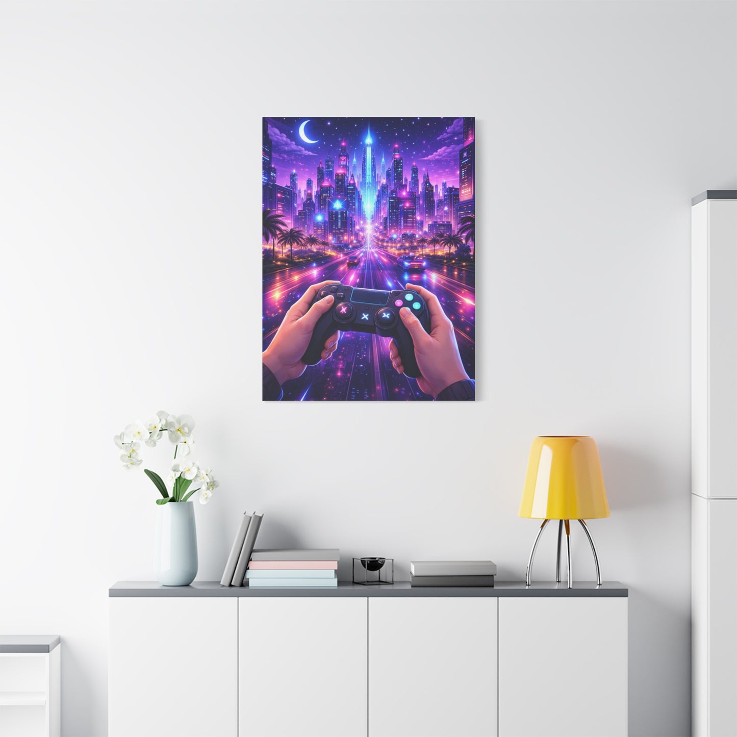 Cyberpunk Night Drive Gaming Scene Wall Art & Canvas Print