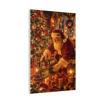 Santa Decorating the Christmas Train Wall Art & Canvas Print