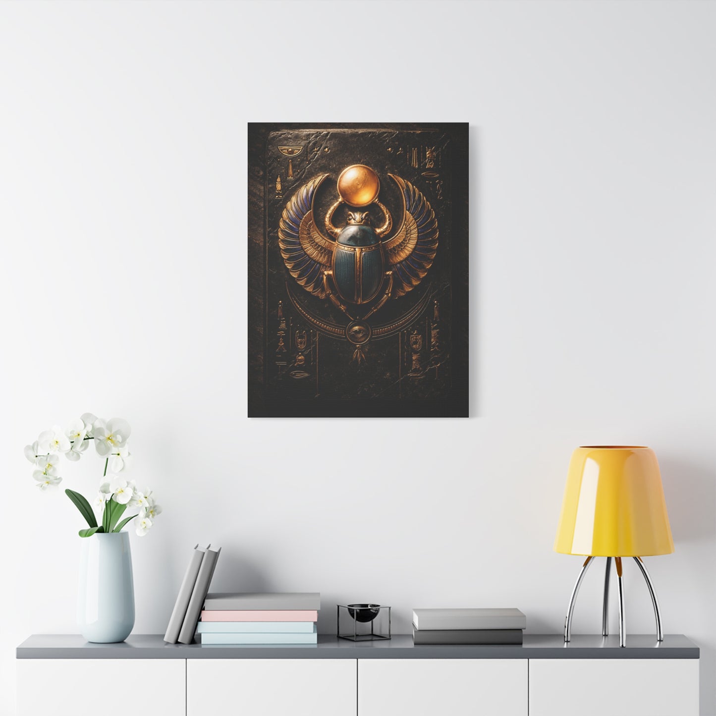 Egyptian Scarab Gold Relief Wall Art & Canvas Print