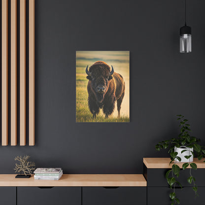 American Baby Bison Walking Through Prairie Grass Wall Art & Canvas Print