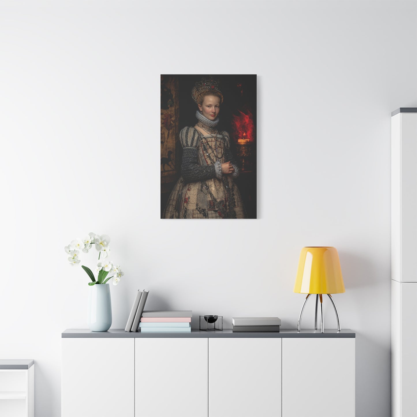Renaissance Queen in Candlelit Court Portrait Wall Art & Canvas Print