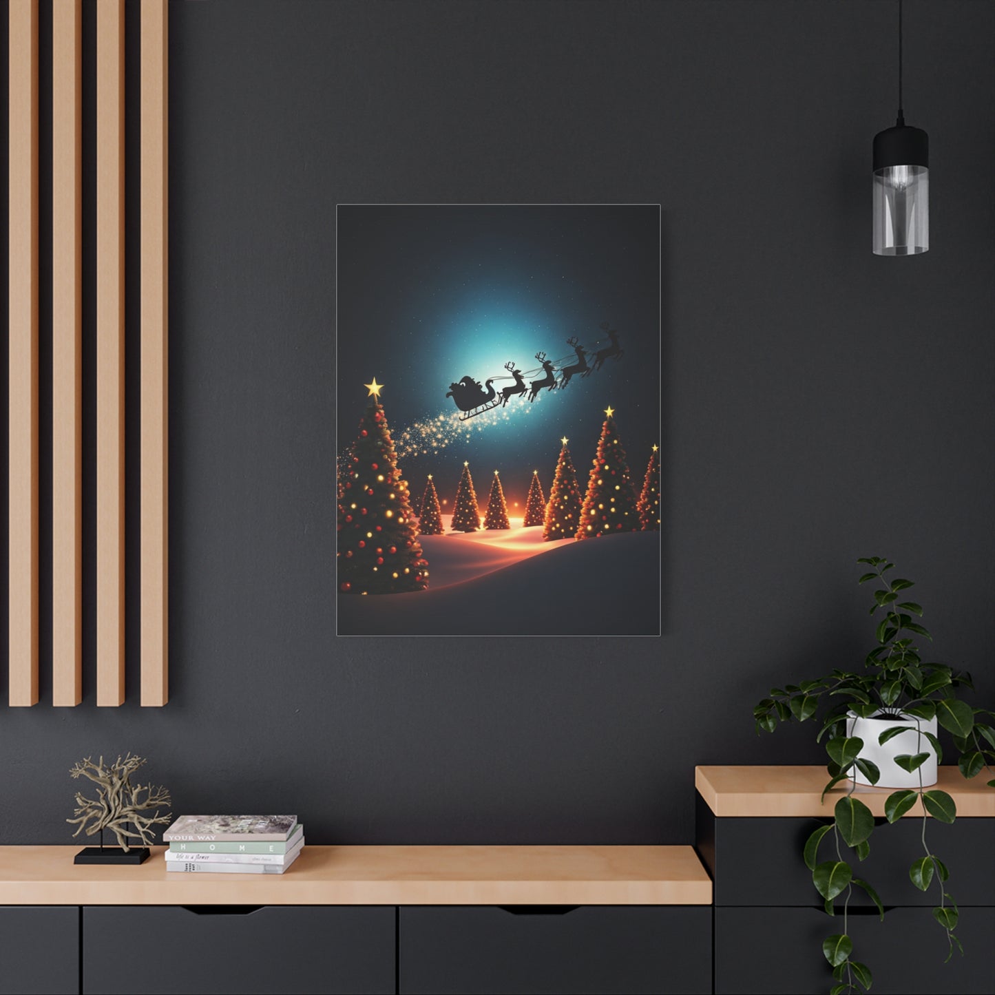 Santa Sleigh Midnight Flight Wall Art & Canvas Print