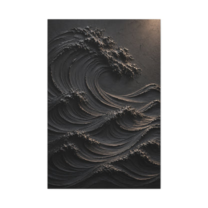 Matte Black Sculptural Ocean Motion Wall Art & Canvas Print