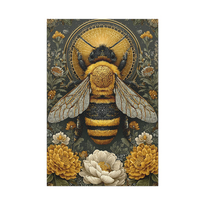 Honey Bee Botanical Folk Mandala Wall Art & Canvas Print