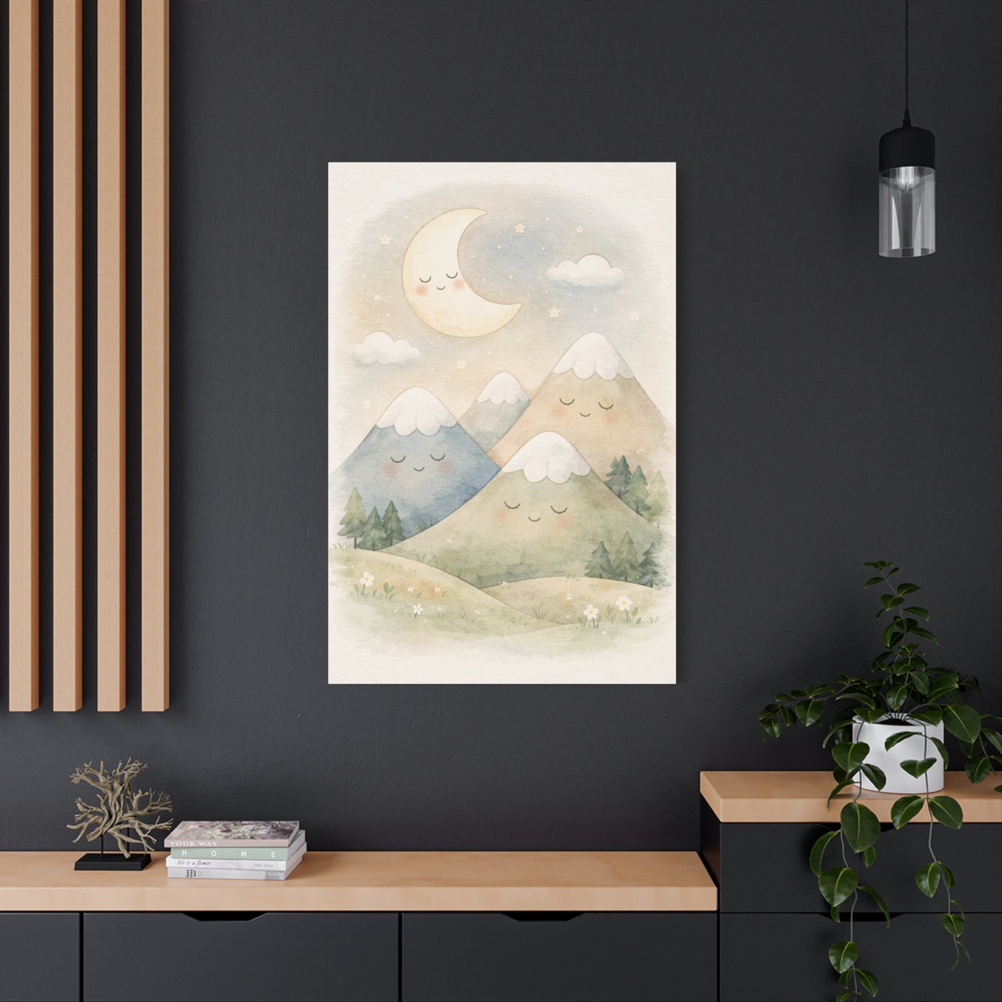 Moon & Sleepy Mountains Nursery Wall Art & Canvas Print