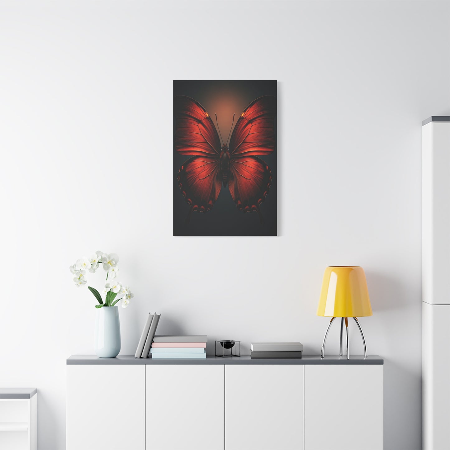 Crimson Ember Butterfly Symmetry Wall Art & Canvas Prints