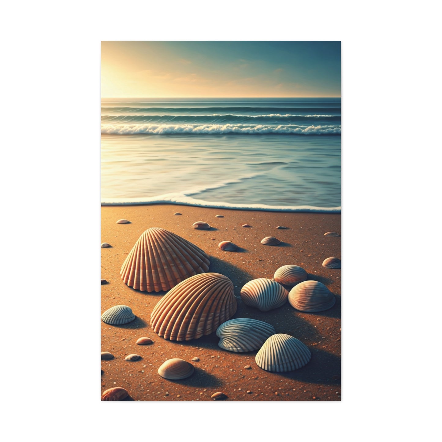 Seashell Collection on Warm Coastal Sand Wall Art & Canvas Prints