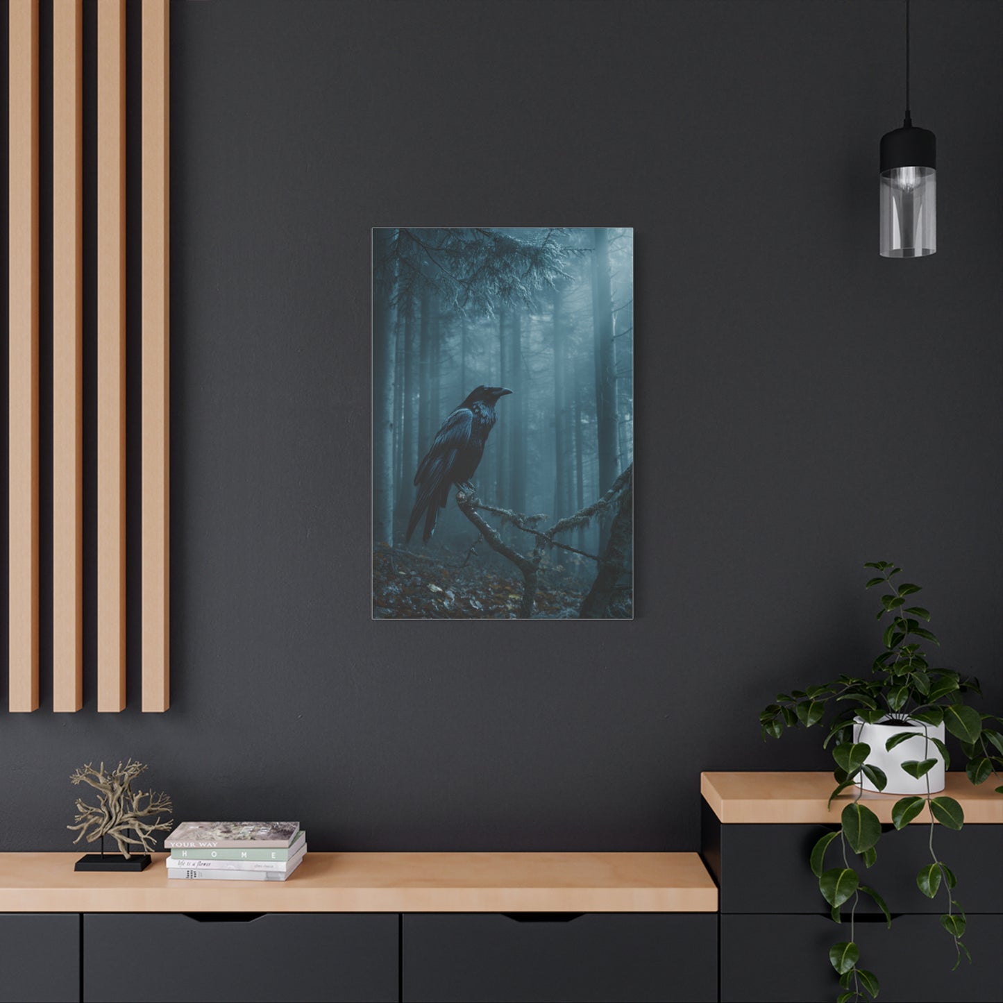 Raven in Twilight Pine Forest Wall Art & Canvas Print