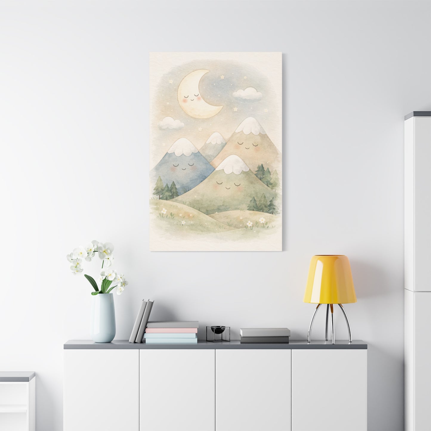 Moon & Sleepy Mountains Nursery Wall Art & Canvas Print