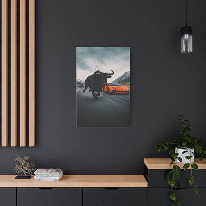 Charging Bull vs Lamborghini Aventador Power Duel Wall Art & Canvas Print
