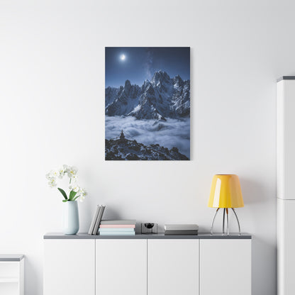 Moonlit Himalayan Peaks & Stupa Wall Art & Canvas Print