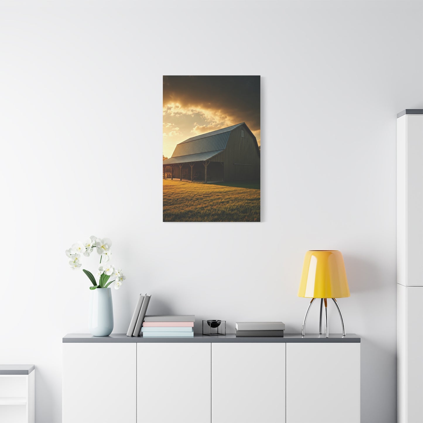Golden Hour Farm Barn Landscape Wall Art & Canvas Prints