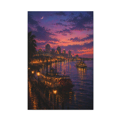 Mississippi River Twilight Cityscape Wall Art & Canvas Print