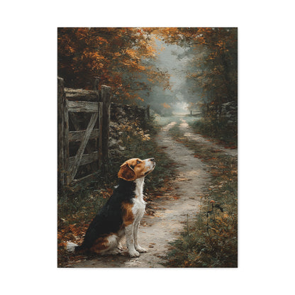 Beagle Autumn Country Lane Wall Art & Canvas Print