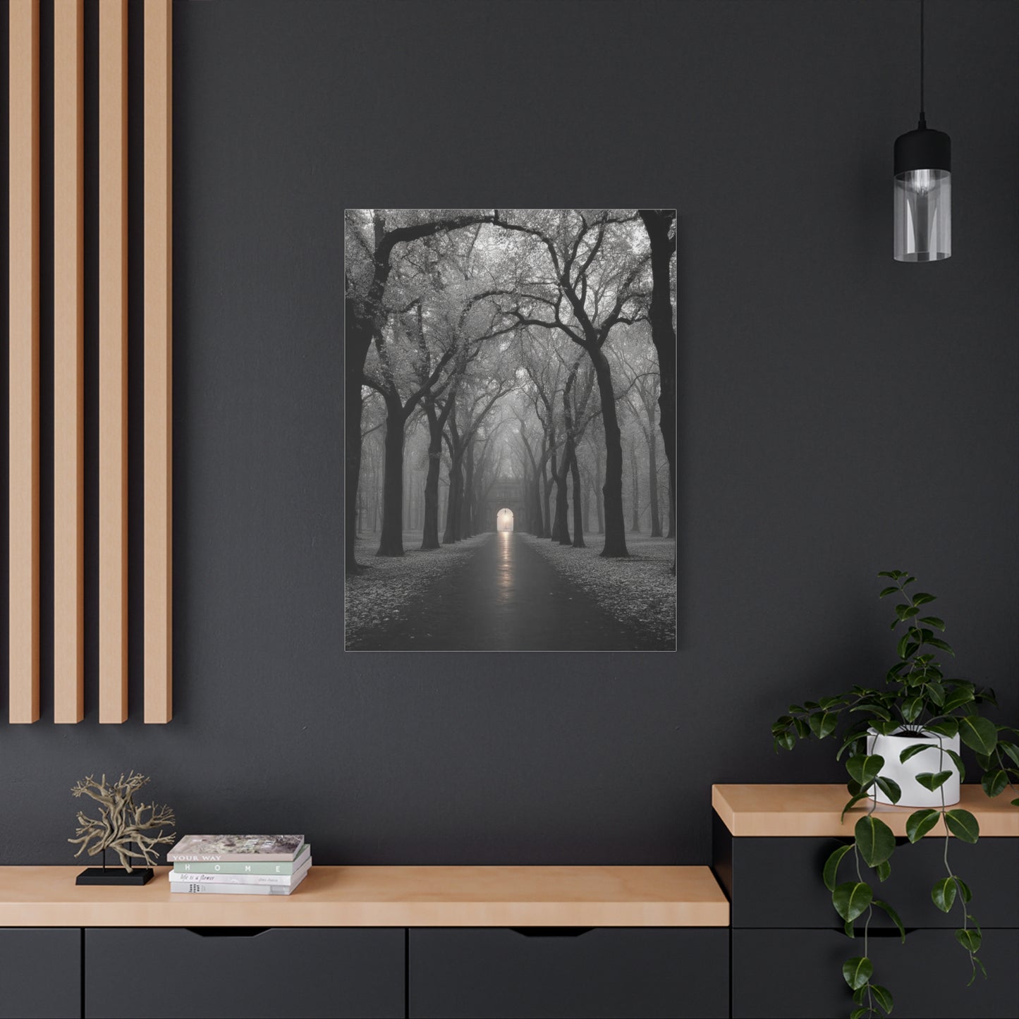 Misty Tree Avenue Monochrome Wall Art & Canvas Print