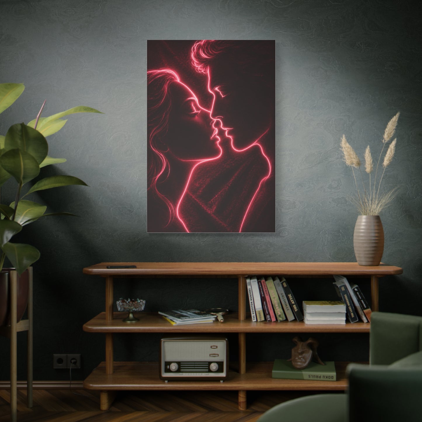 Neon Velvet Kiss Silhouette Wall Art & Canvas Print