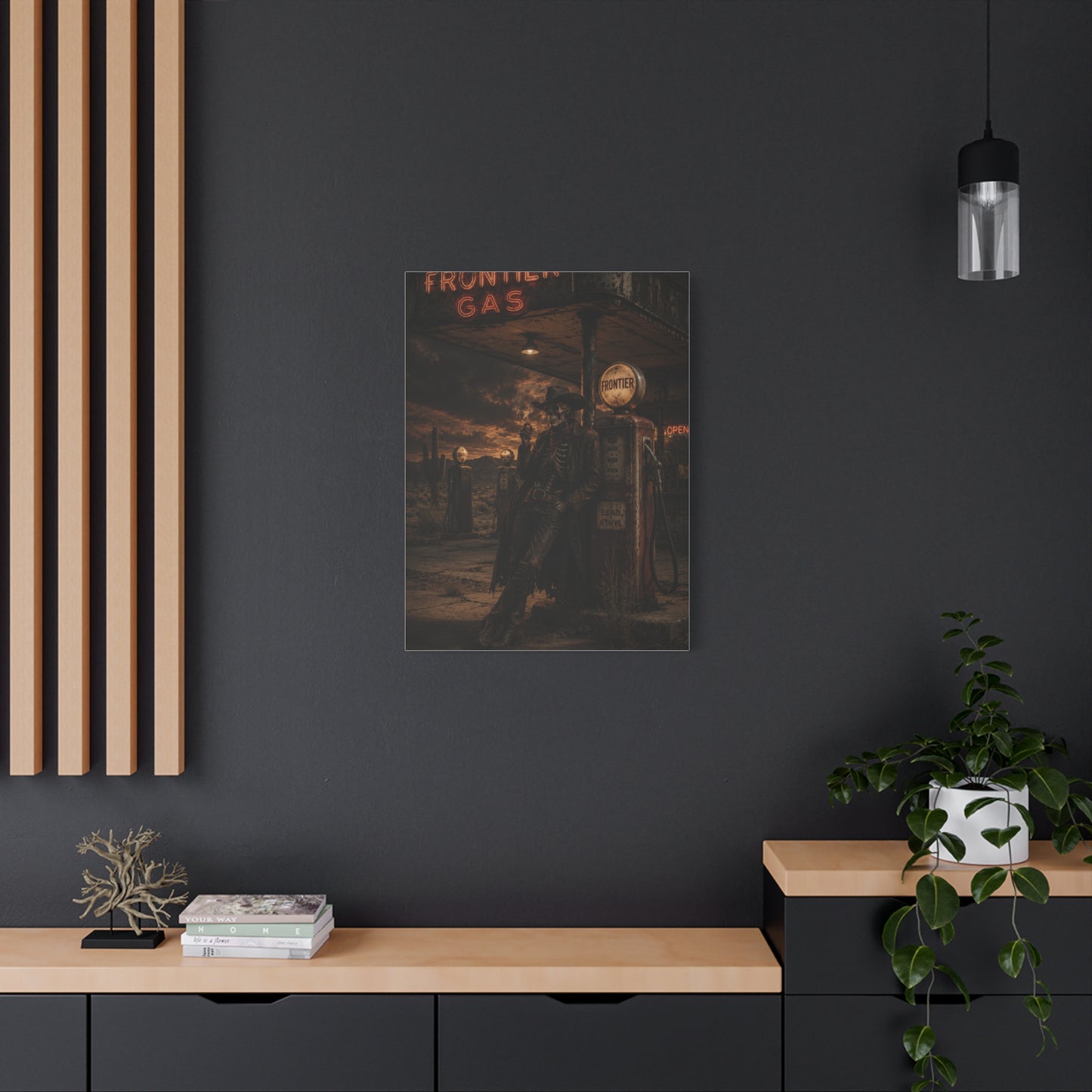 Frontier Gas Station Skeleton Outlaw Wall Art & Canvas Print