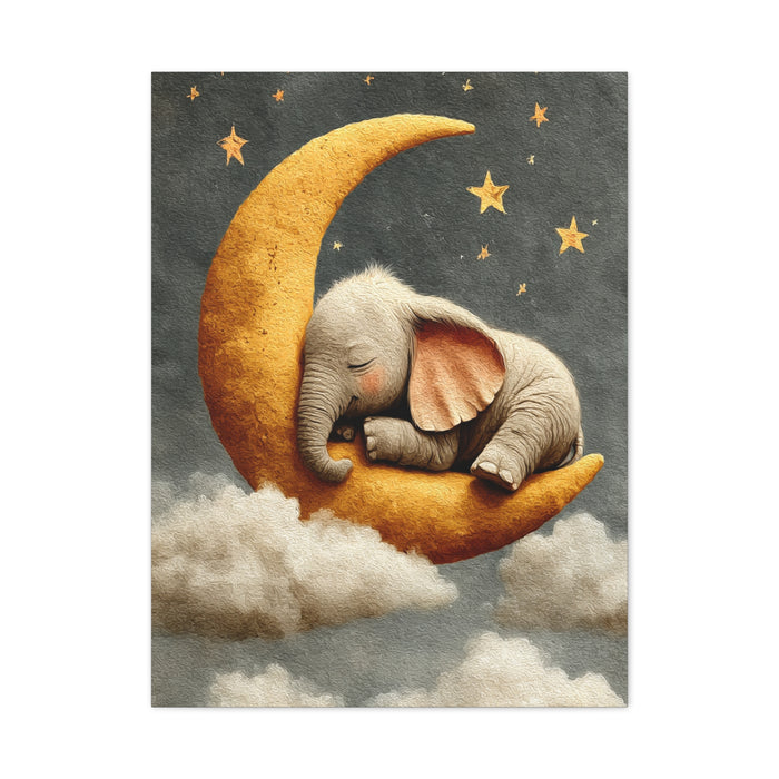 Baby Elephant Moon Dream Wall Art & Canvas Print