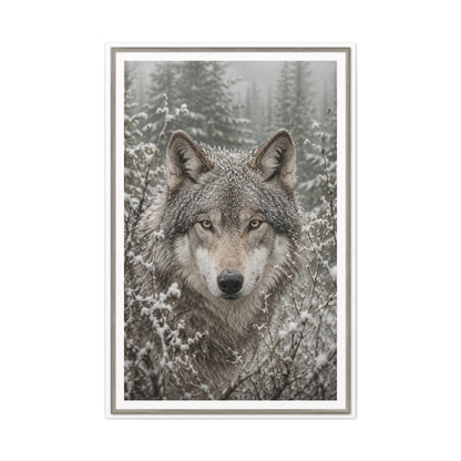 Snow Forest Gray Wolf Framed Portrait Wall Art & Canvas Print