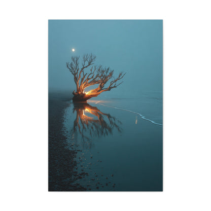 Moonlit Driftwood Shore Wall Art & Canvas Print