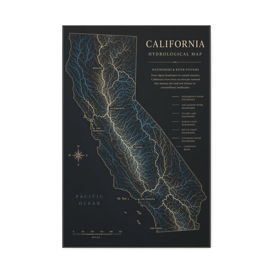 California Hydrological Watershed Map Wall Art & Canvas Print