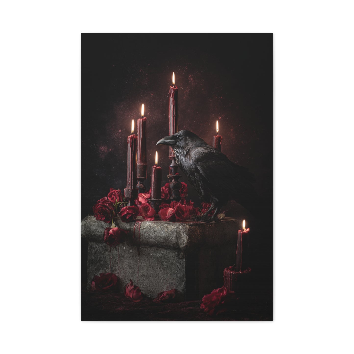 Raven with Candles and Crimson Roses Wall Art & Canvas Print