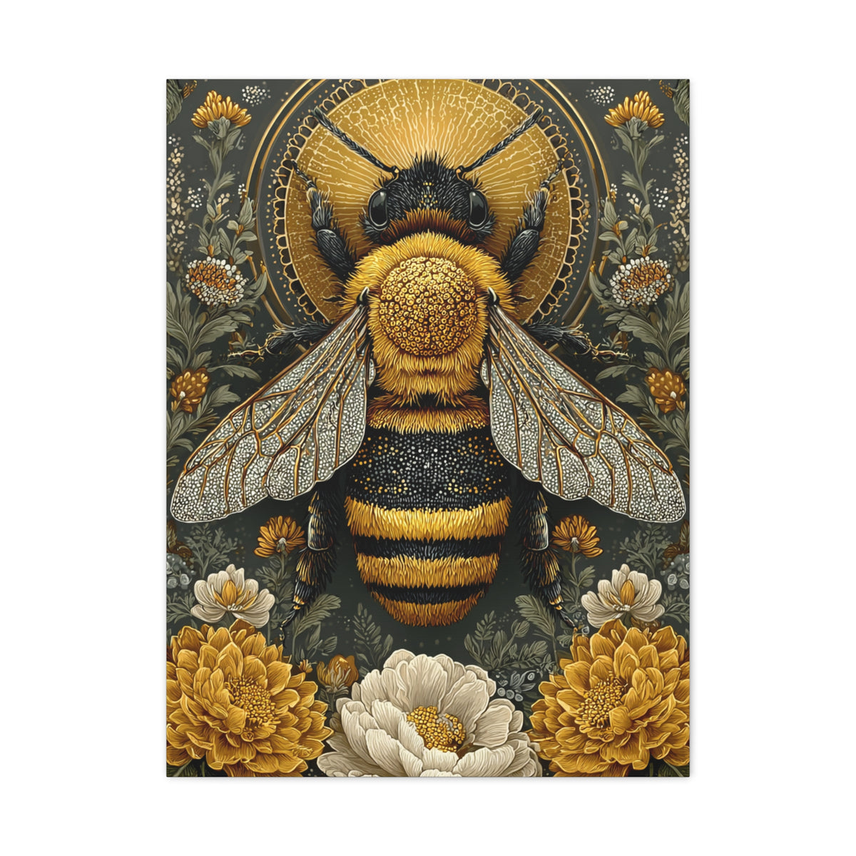 Honey Bee Botanical Folk Mandala Wall Art & Canvas Print